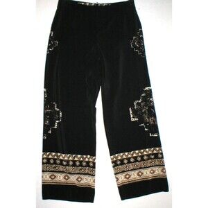 Womens Worth New York $498 16 USA Print Silk Pants Black Brown Wide Ethnic Borde
